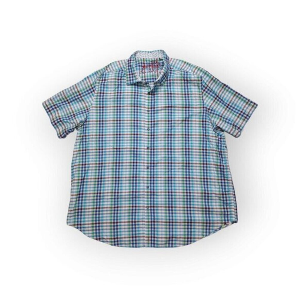 Robert Graham Short Sleeve‎ Plaid Flip Cuff Shirt Mens 4XLT Tall
